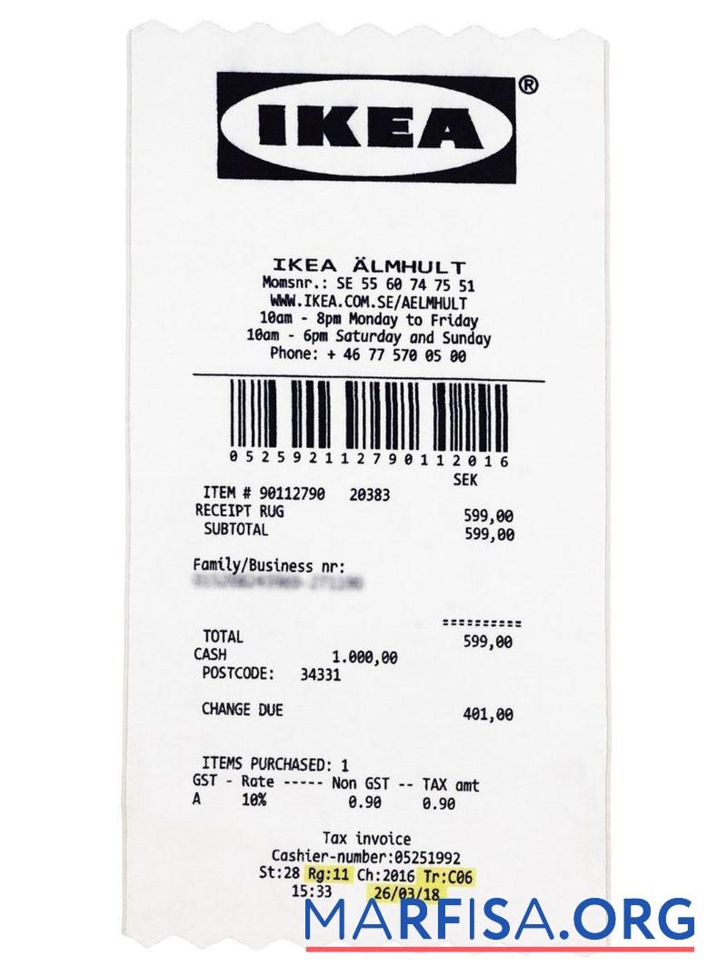 Blank Ikea global company payment check real example